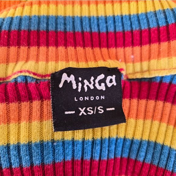 Minga London Rainbow Mock Neck Striped Ribbed Cropped Sweater - Picture 7 of 8